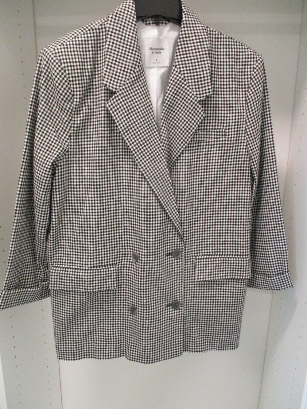 ABERCROMBIE & FITCH BLACK WHITE GINGHAM BLAZER SIZE L